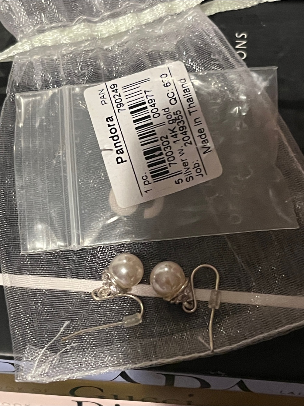 Pandora Silver Pearl Drop Earrings - White Pearlescent Silver with 14K Gold